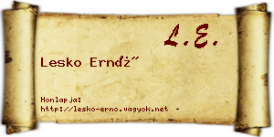 Lesko Ernő névjegykártya